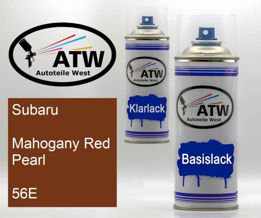 Subaru, Mahogany Red Pearl, 56E: 400ml Sprühdose + 400ml Klarlack - Set, von ATW Autoteile West.